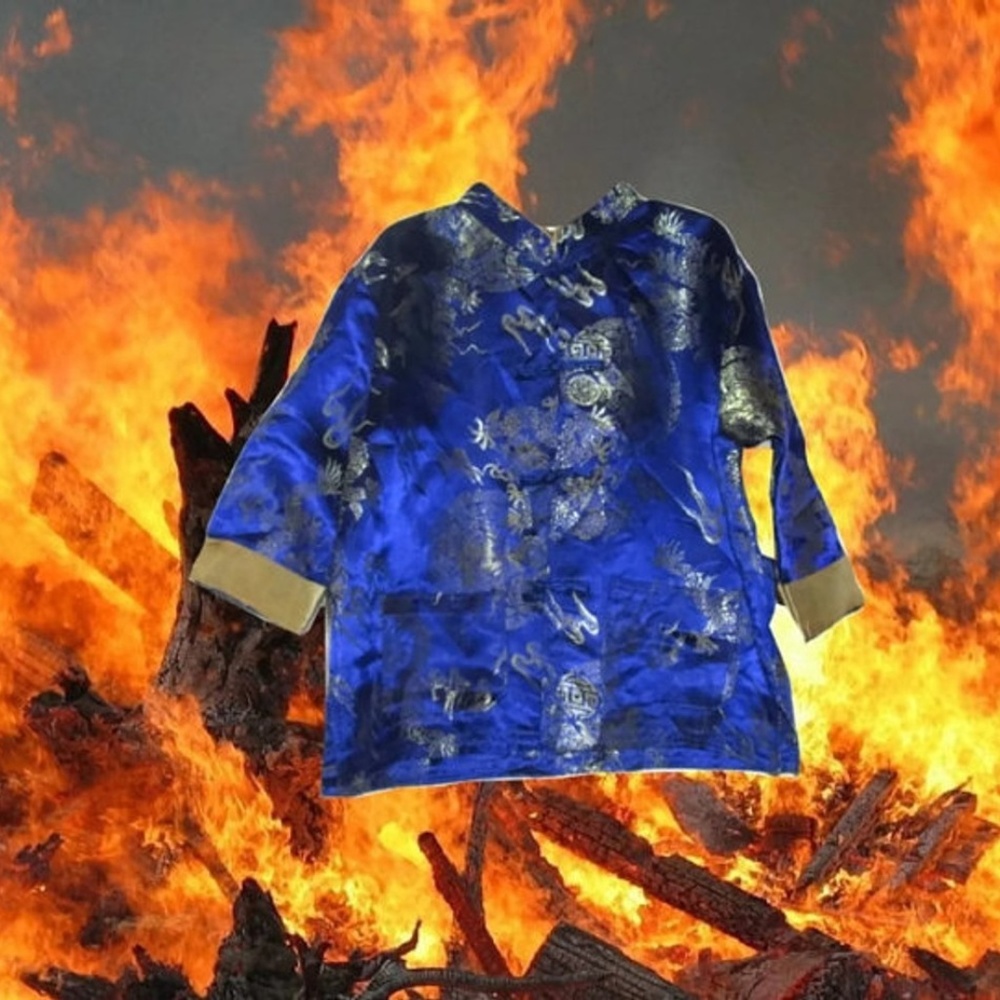 kids unisex blue satin asian dragon shirt size 6